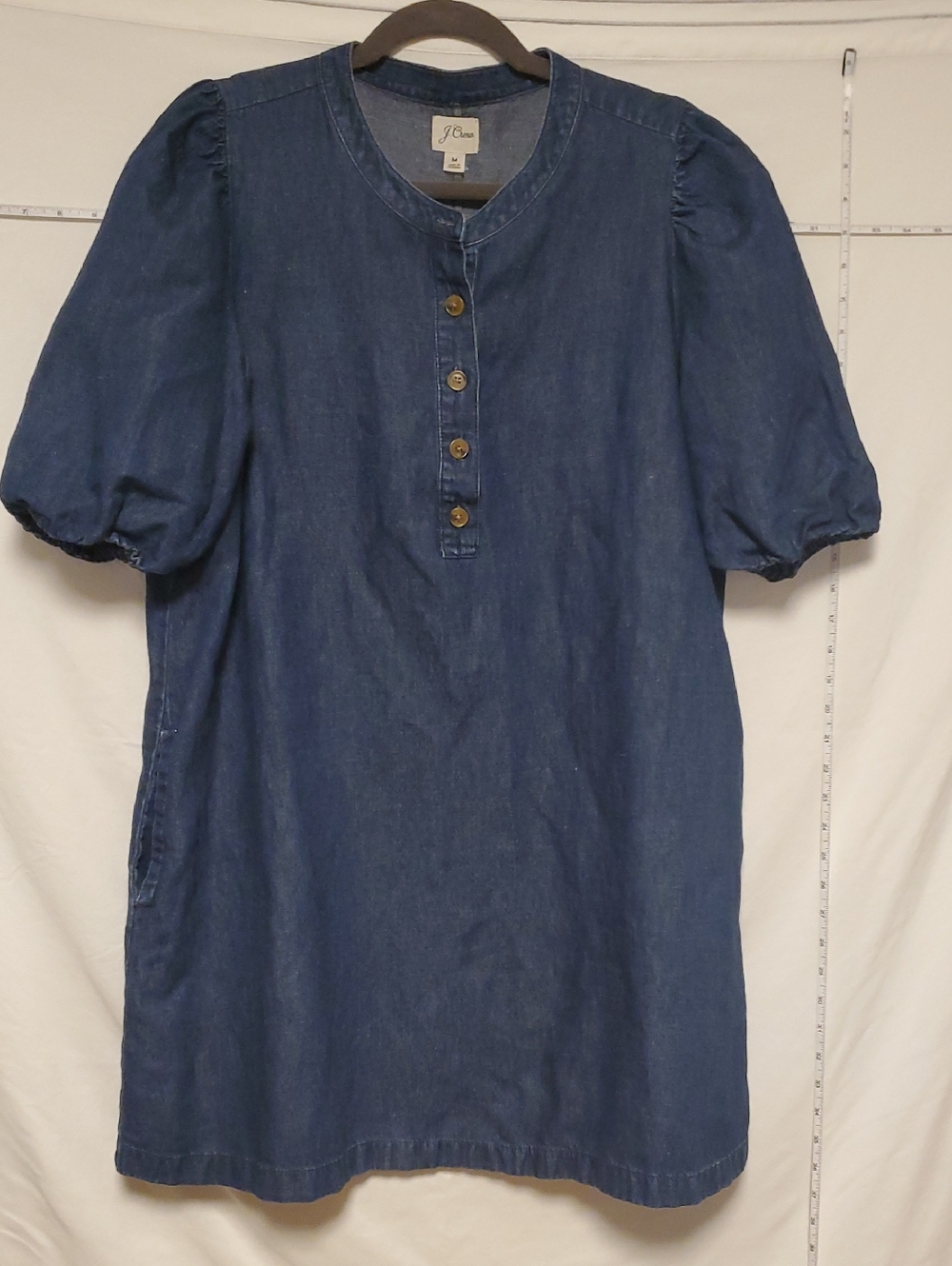 J. Crew Dark Blue Denim Puff Sleeve Dress
